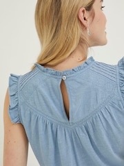 FatFace Blue Ali Frill Sleeve Top - Image 4 of 5