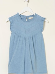 FatFace Blue Ali Frill Sleeve Top - Image 5 of 5