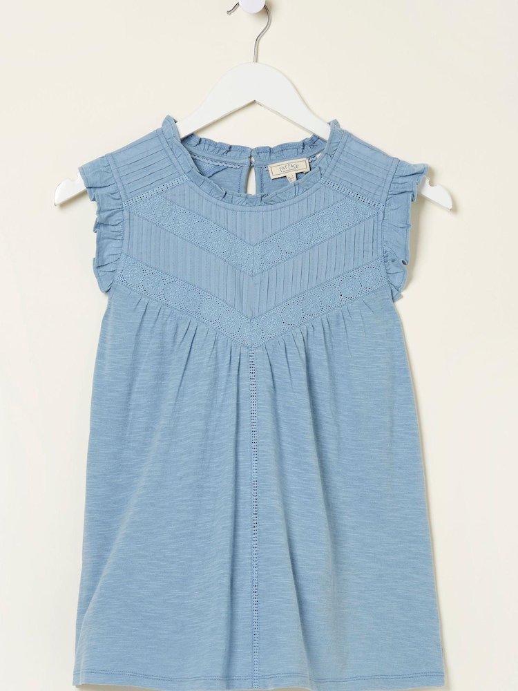 FatFace Blue Ali Frill Sleeve Top - Image 5 of 5