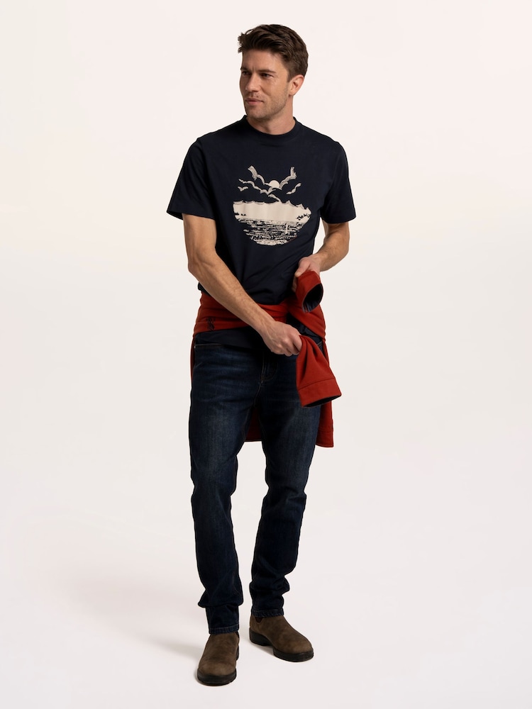 Brakeburn Blue Paddle Board Printed Cotton T-Shirt - Image 1 of 5 Brakeburn Blue Paddle Board Printed Cotton T-Shirt - Image 1 of 5