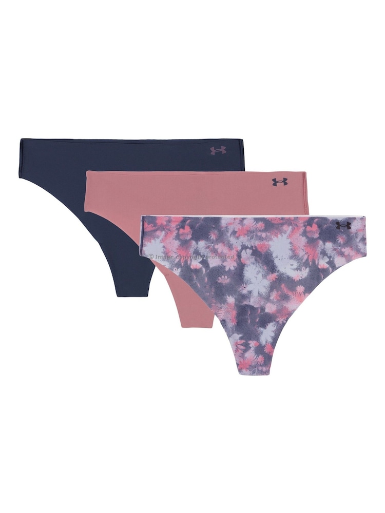 Under Armour Light Pink 100% Cotton No Show Pure Stretch Printed Thong 3 Pack - Image 1 of 5