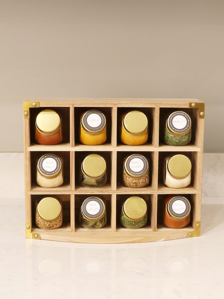 Kitchen Pantry Set of 12 Brown Unfilled Spice Jars & Storage Rack - Image 1 of 4