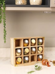 Kitchen Pantry Set of 12 Brown Unfilled Spice Jars & Storage Rack - Image 2 of 4