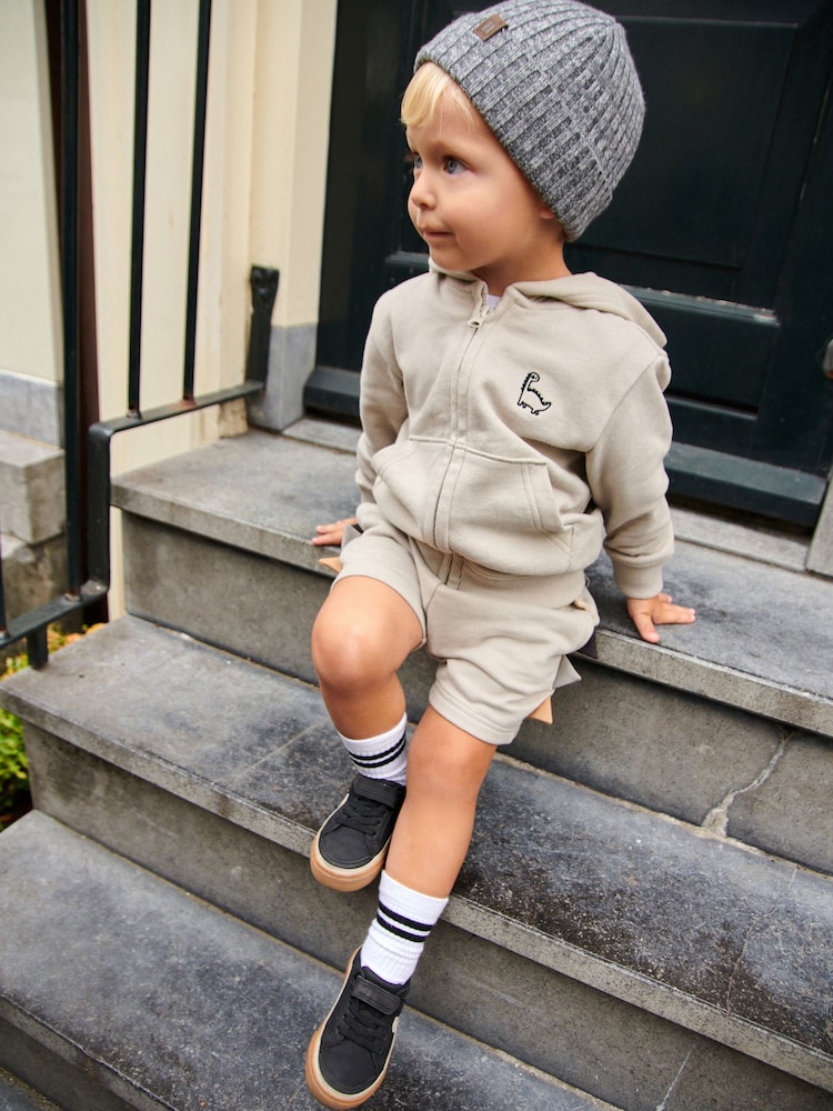 Ecru White Dino Spike 100% Cotton Zip Through and Shorts Set (3mths-7yrs) - Image 2 of 7