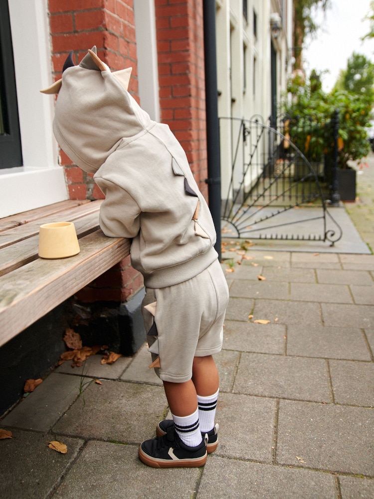 Ecru White Dino Spike 100% Cotton Zip Through and Shorts Set (3mths-7yrs) - Image 3 of 7