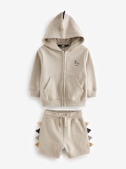 Ecru White Dino Spike 100% Cotton Zip Through and Shorts Set (3mths-7yrs) - Image 4 of 7