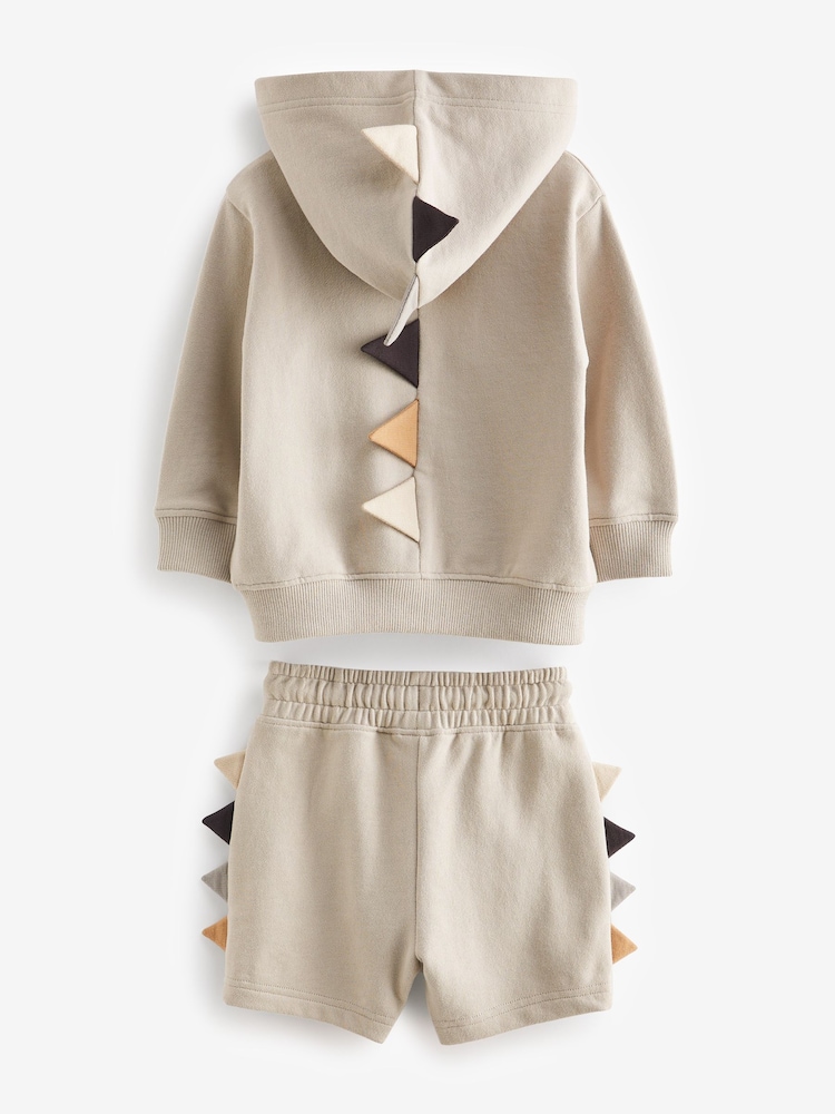 Ecru White Dino Spike 100% Cotton Zip Through and Shorts Set (3mths-7yrs) - Image 5 of 7