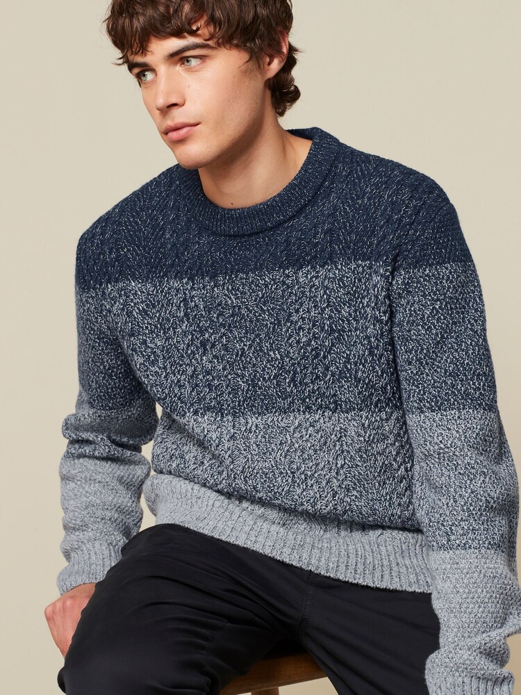 Blue/Grey Regular Ombre Cable Jumper - Image 1 of 7