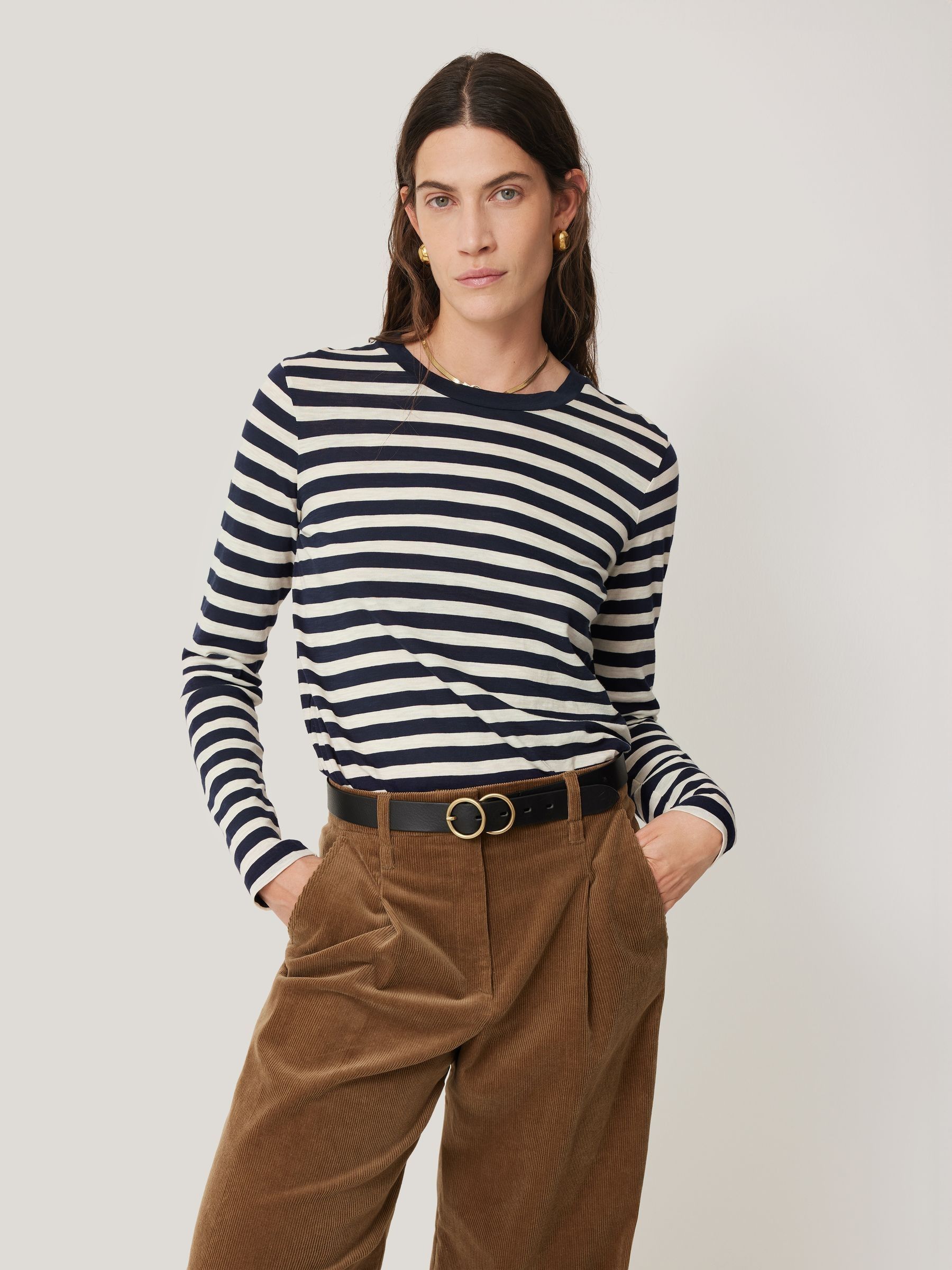 Cotton Bleu by Nu Lab Slit Striped Notched Short Sleeve T-Shirt main image 0