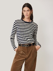 Jigsaw Blue 100% Cotton Slub Stripe T-Shirt - Image 3 of 7