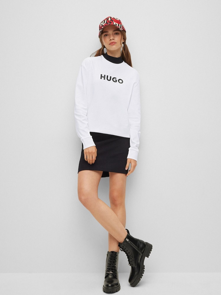 HUGO White Large Logo Crew Neck 100% Cotton Sweatshirt - Image 1 of 5