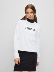 HUGO White Large Logo Crew Neck 100% Cotton Sweatshirt - Image 2 of 5