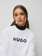 HUGO White Large Logo Crew Neck 100% Cotton Sweatshirt - Image 4 of 5