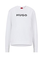 HUGO White Large Logo Crew Neck 100% Cotton Sweatshirt - Image 5 of 5