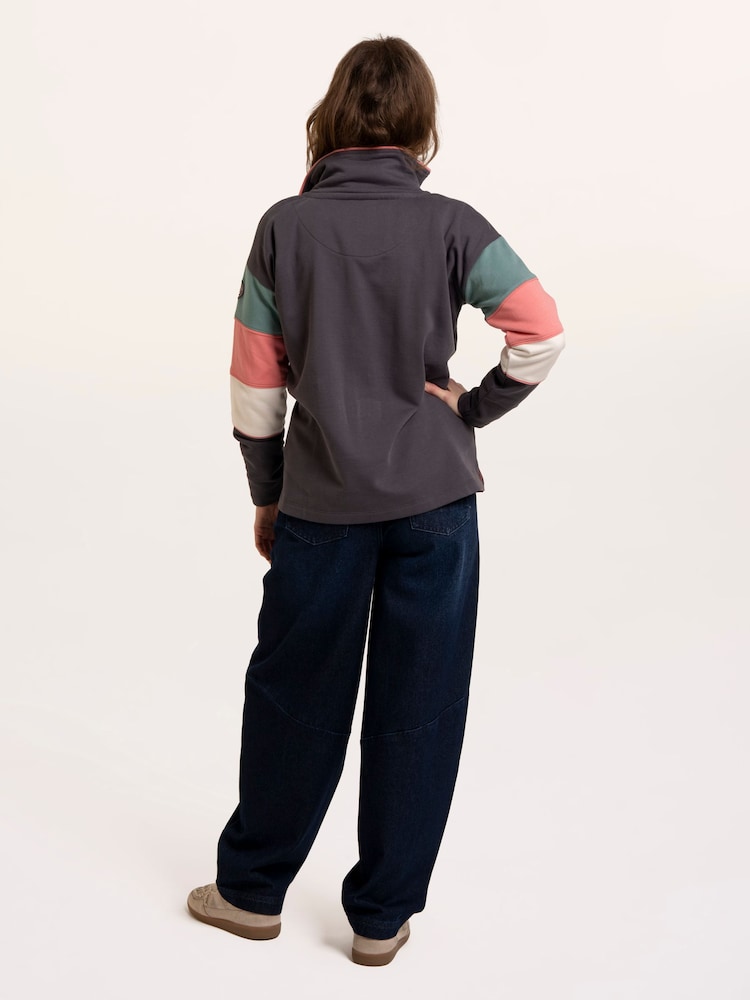 Brakeburn Blue Wilverley Colour Block Sleeve 1/4 Zip Sweatshirt - Image 2 of 6 Brakeburn Blue Wilverley Colour Block Sleeve 1/4 Zip Sweatshirt - Image 2 of 6