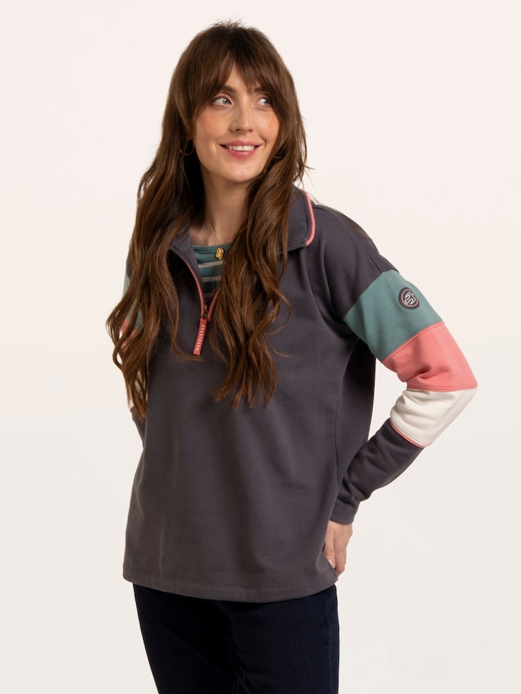 Brakeburn Blue Wilverley Colour Block Sleeve 1/4 Zip Sweatshirt - Image 6 of 6 Brakeburn Blue Wilverley Colour Block Sleeve 1/4 Zip Sweatshirt - Image 6 of 6