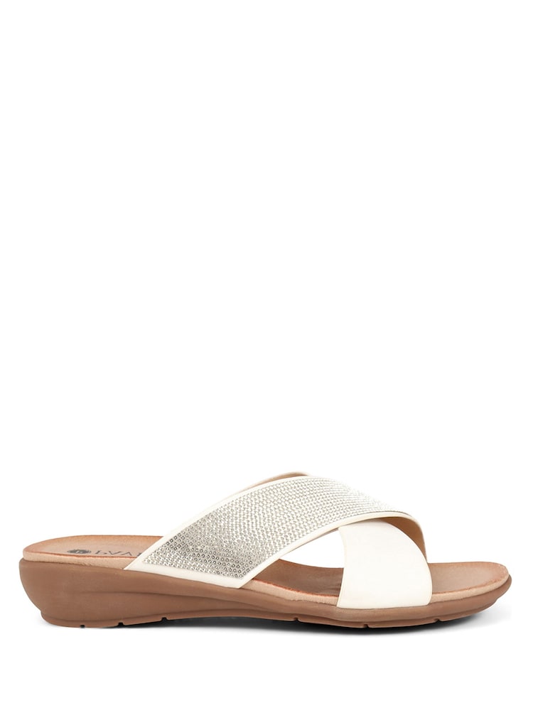 Pavers Embellished Cross Strap White Sandals - Image 2 of 6