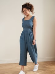 Truly Blue 100% Cotton Cheesecloth Square Neck Jumpsuit - Image 1 of 4