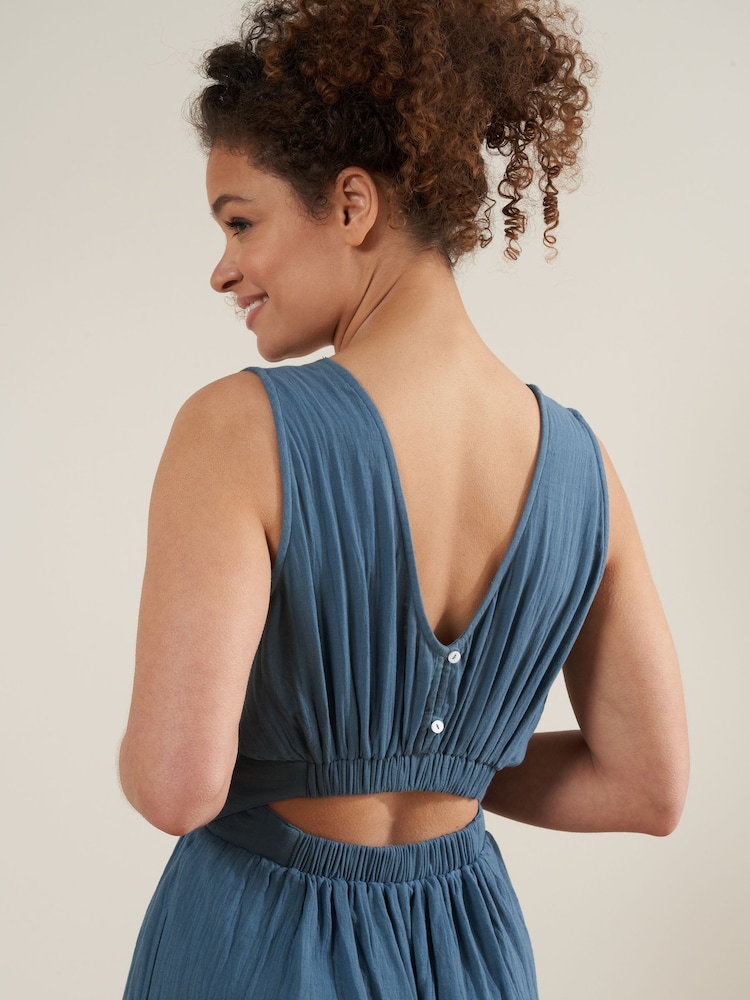 Truly Blue 100% Cotton Cheesecloth Square Neck Jumpsuit - Image 2 of 4