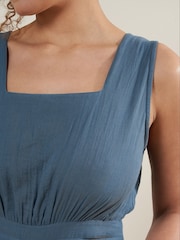 Truly Blue 100% Cotton Cheesecloth Square Neck Jumpsuit - Image 3 of 4