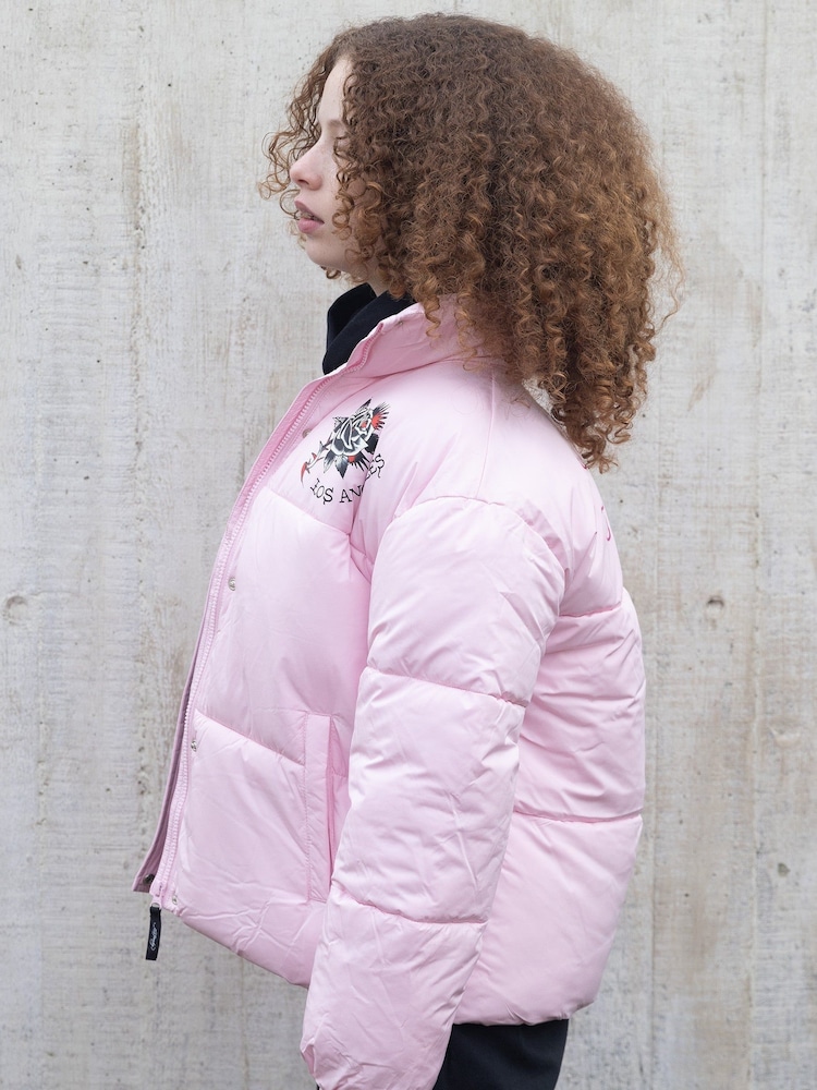 Hype X Ed Hardy Kids Cropped Pink Puffer Jacket - Image 5 of 9