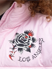 Hype X Ed Hardy Kids Cropped Pink Puffer Jacket - Image 7 of 9