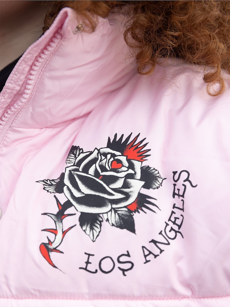 Hype X Ed Hardy Kids Cropped Pink Puffer Jacket - Image 7 of 9
