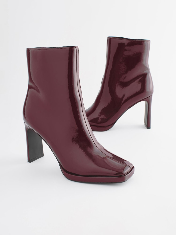 Burgundy Red Forever Comfort® Squared Toe Ankle Heeled Boots - Image 1 of 5