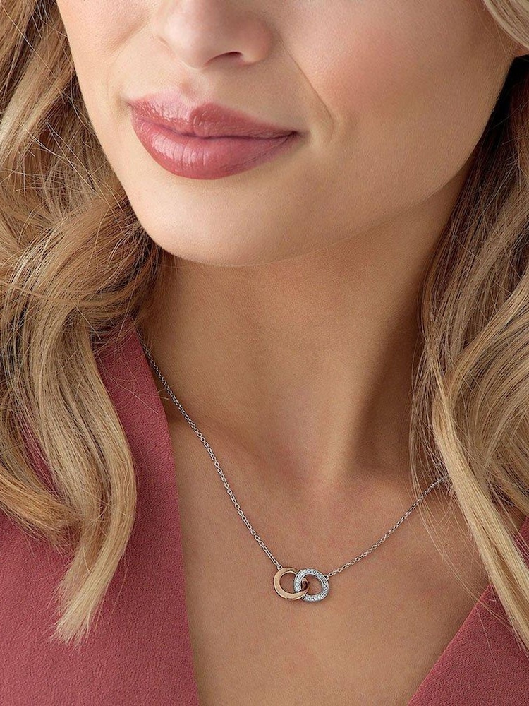 Beaverbrooks Cubic Zirconia Sterling Silver Double Circle Necklace - Image 2 of 3