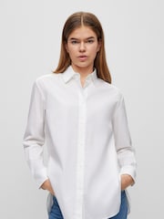 HUGO White Relaxed Fit Stretch Cotton Blouse - Image 1 of 6