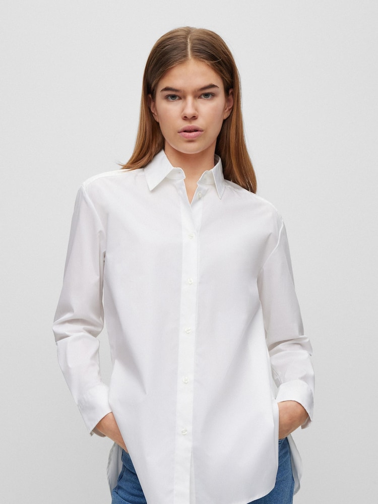 HUGO White Relaxed Fit Stretch Cotton Blouse - Image 1 of 6