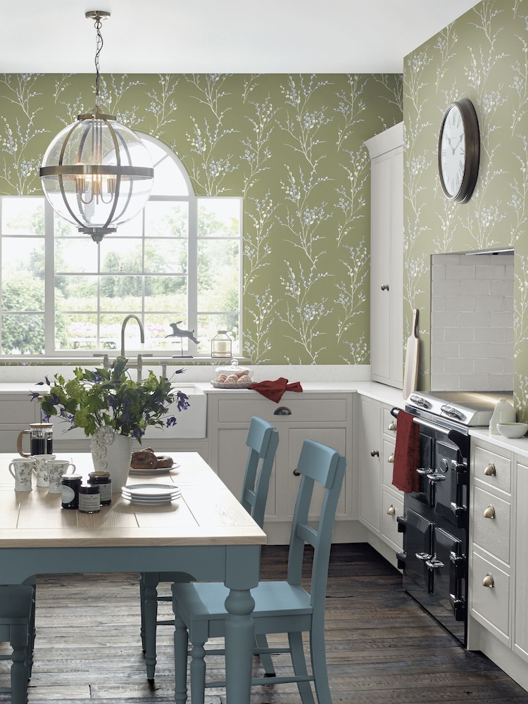 Laura Ashley Moss Green Pussy Willow 10M Wallpaper - Image 1 of 4