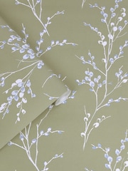 Laura Ashley Moss Green Pussy Willow 10M Wallpaper - Image 2 of 4