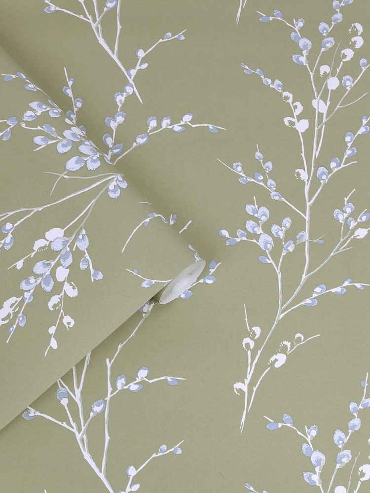 Laura Ashley Moss Green Pussy Willow 10M Wallpaper - Image 2 of 4