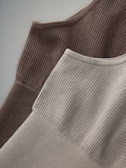 The Set Brown/Nude 2 Pack Seamless Ribbed Vest Tops - Image 11 of 11