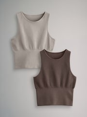 The Set Brown/Nude 2 Pack Seamless Ribbed Vest Tops - Image 2 of 11