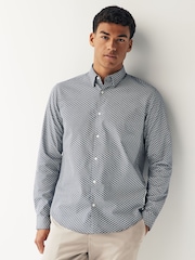 Navy Blue Stretch Oxford Printed Long Sleeve Shirt - Image 1 of 8