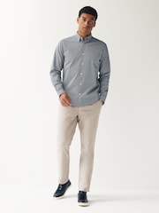 Navy Blue Stretch Oxford Printed Long Sleeve Shirt - Image 2 of 8