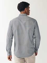 Navy Blue Stretch Oxford Printed Long Sleeve Shirt - Image 3 of 8