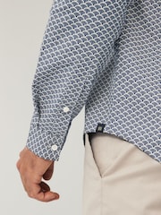 Navy Blue Stretch Oxford Printed Long Sleeve Shirt - Image 5 of 8