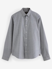 Navy Blue Stretch Oxford Printed Long Sleeve Shirt - Image 6 of 8