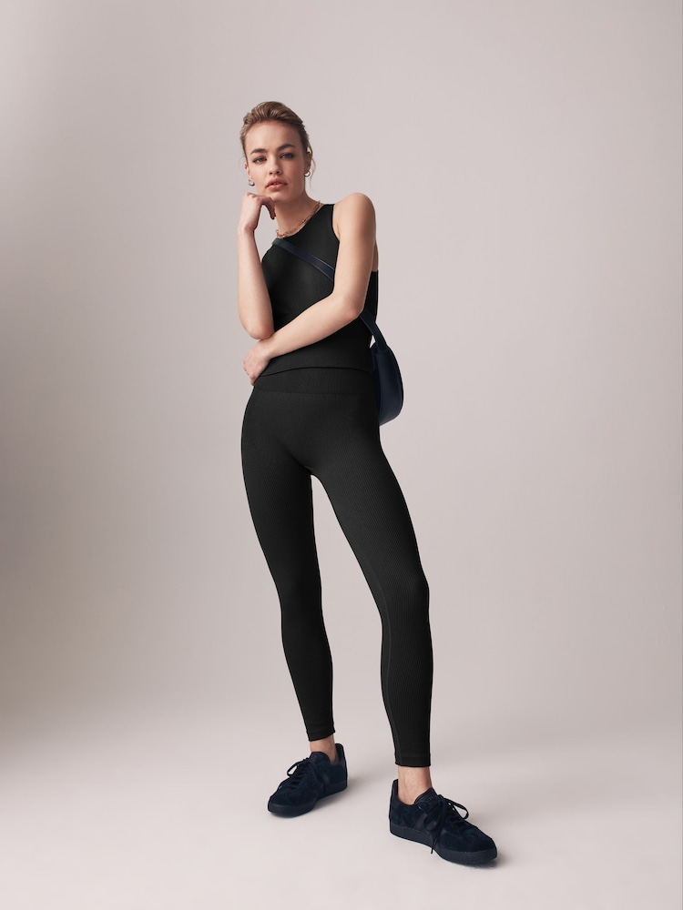 The Set Black/Grey 2 Pack Seamless Ribbed Vest Tops - Image 2 of 9