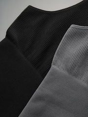 The Set Black/Grey 2 Pack Seamless Ribbed Vest Tops - Image 9 of 9