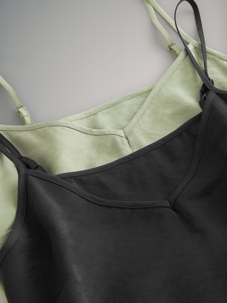 The Set Black/Khaki Green 2 Pack Midi Strappy Slip Dress - Image 18 of 18