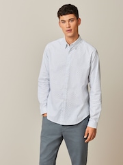 White Stretch Oxford Printed Long Sleeve Shirt - Image 1 of 8