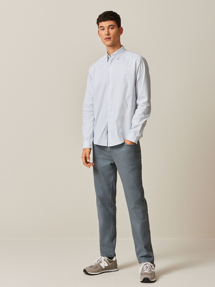 White Stretch Oxford Printed Long Sleeve Shirt - Image 2 of 8