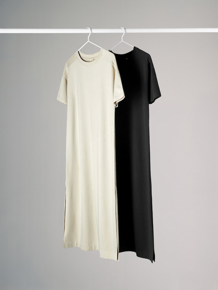 The Set Black/Nude 2 Pack Heavyweight Longline 100% Cotton T-Shirt Dress - Image 2 of 7 The Set Black/Nude 2 Pack Heavyweight Longline 100% Cotton T-Shirt Dress - Image 2 of 7
