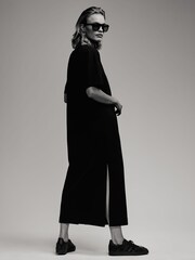 The Set Black/Nude 2 Pack Heavyweight Longline 100% Cotton T-Shirt Dress - Image 3 of 7