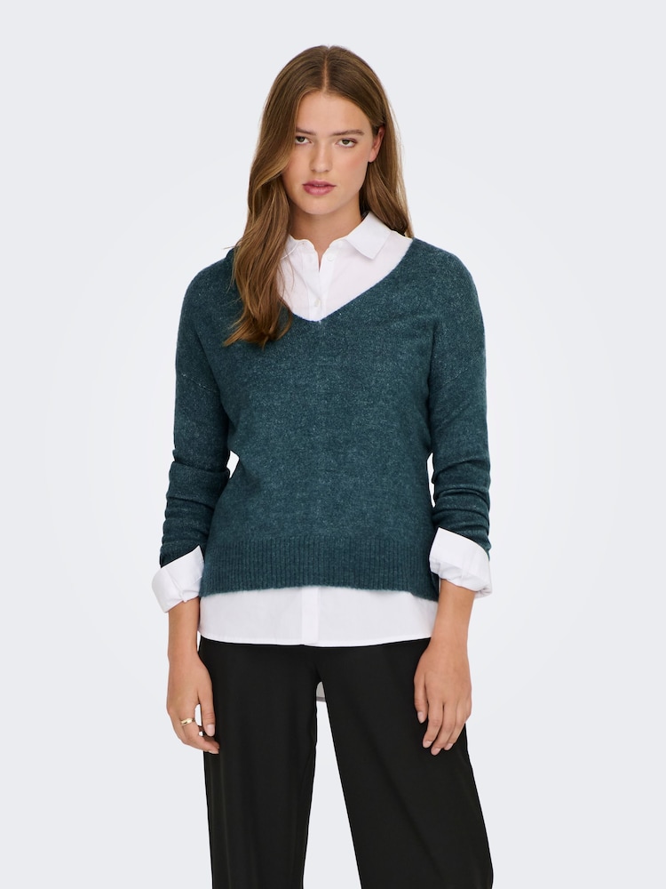 Blau - Jdy Weicher Pullover mit V-Ausschnitt - Bild 1 von 6