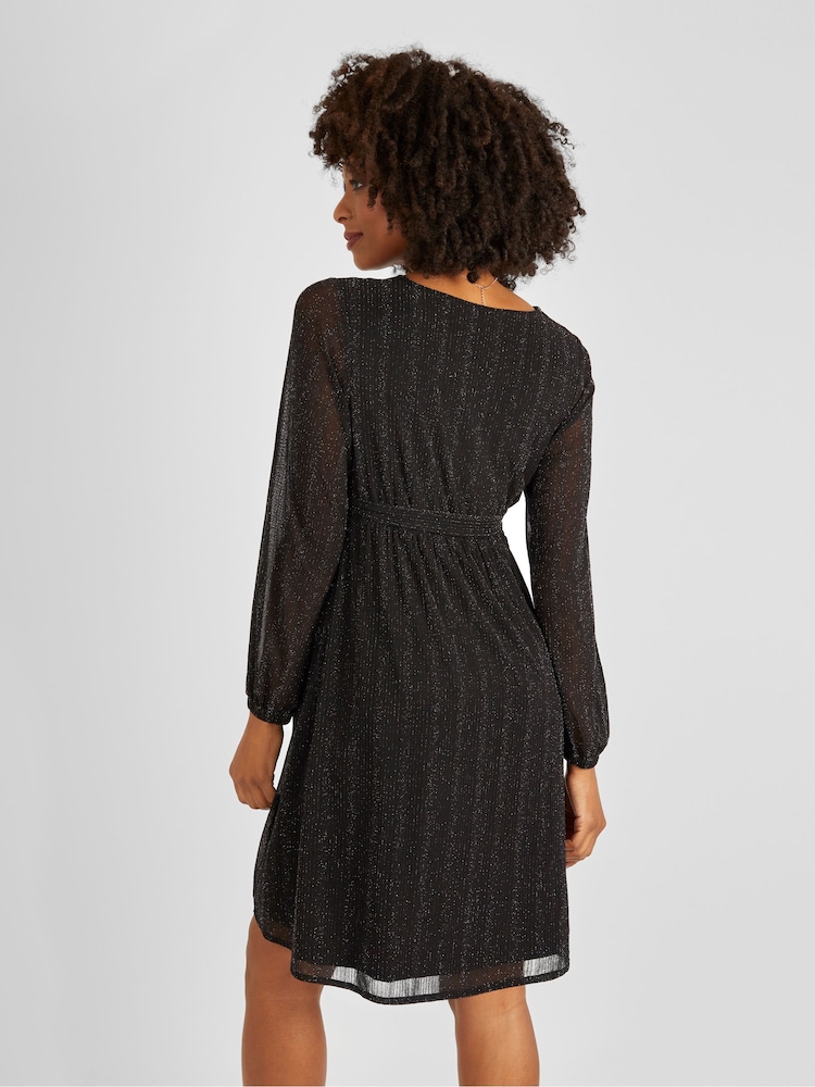 JoJo Maman Bébé Black Sparkle V-Neck Maternity Mini Dress - Image 2 of 6